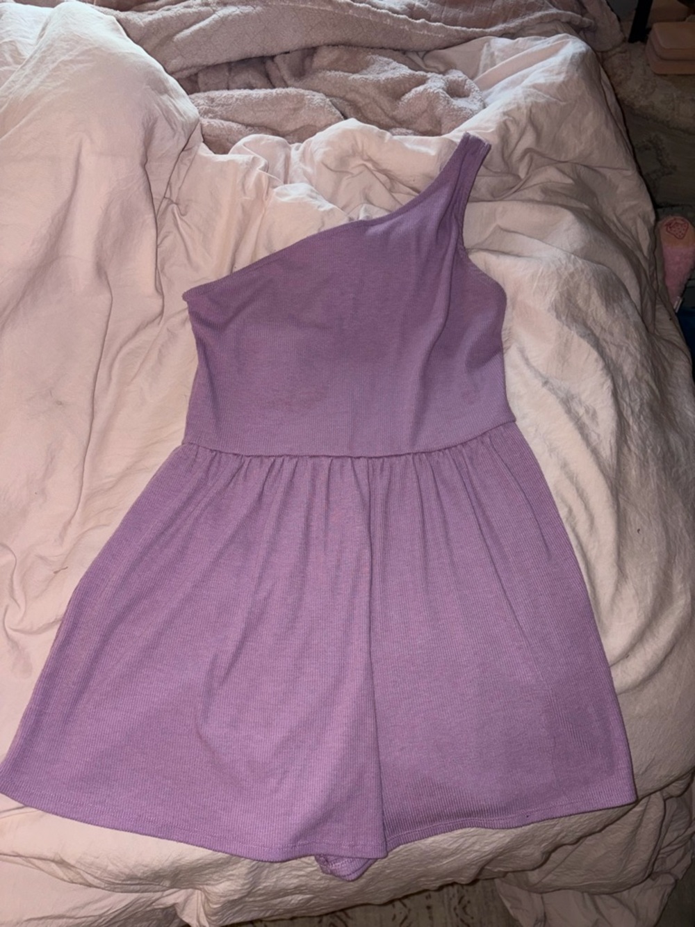 Lavender One-Shoulder Knit Romper